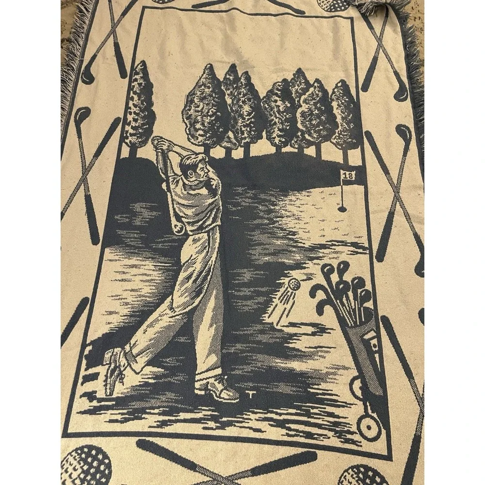 VTG Country Classic Golf Tapestry Throw Blanket Fringe Plaid Sports Decor